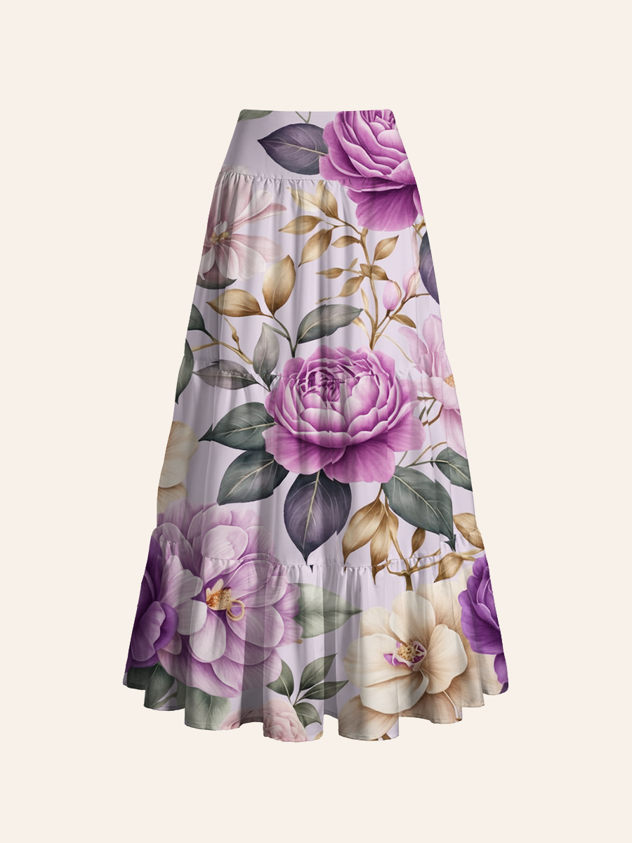 Soft Lavender Botanical Peony Convertible Maxi Skirts