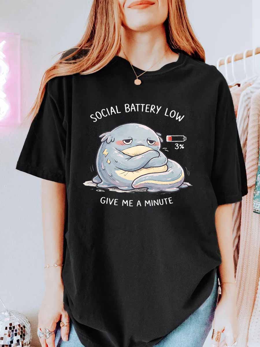 Vintage Social Battery Low Oversize Graphic Tee