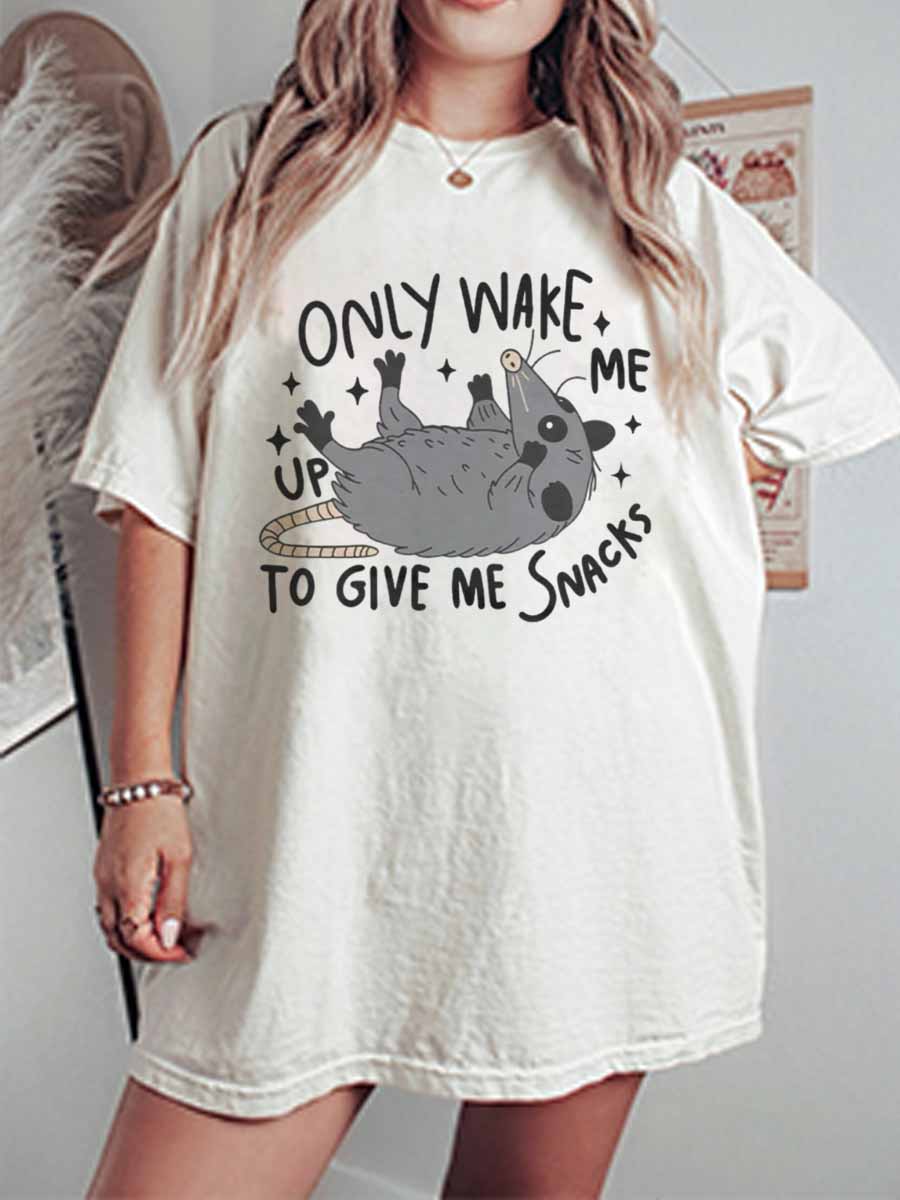Vintage Only Wake Me Up To Give Me Snacks Oversize Graphic Tee