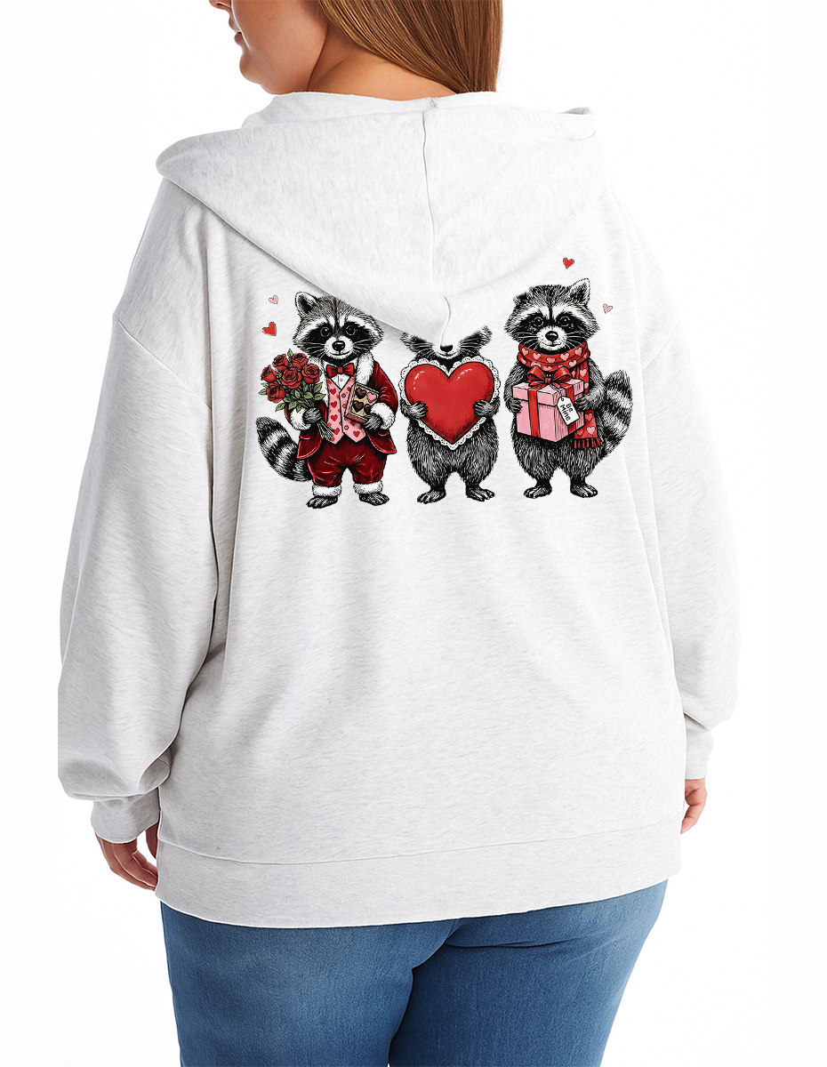 Vintage Valentines Raccoon Zip Hoodie