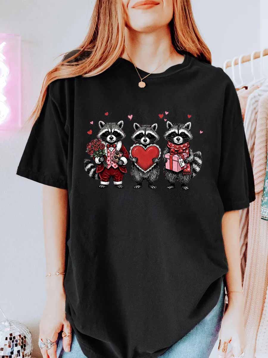 Vintage Valentines Raccoon Oversize Graphic Tee
