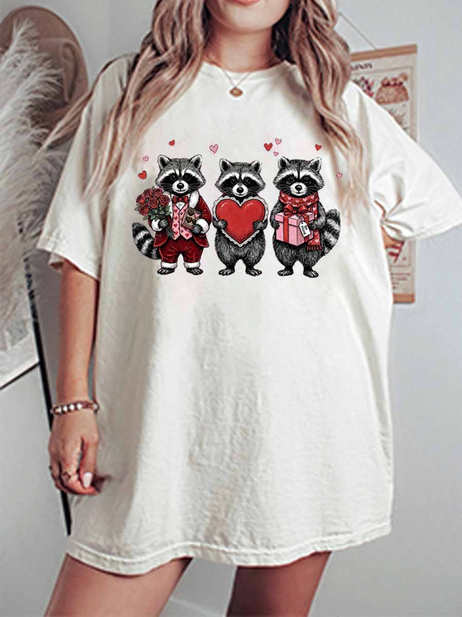 Vintage Valentines Raccoon Oversize Graphic Tee