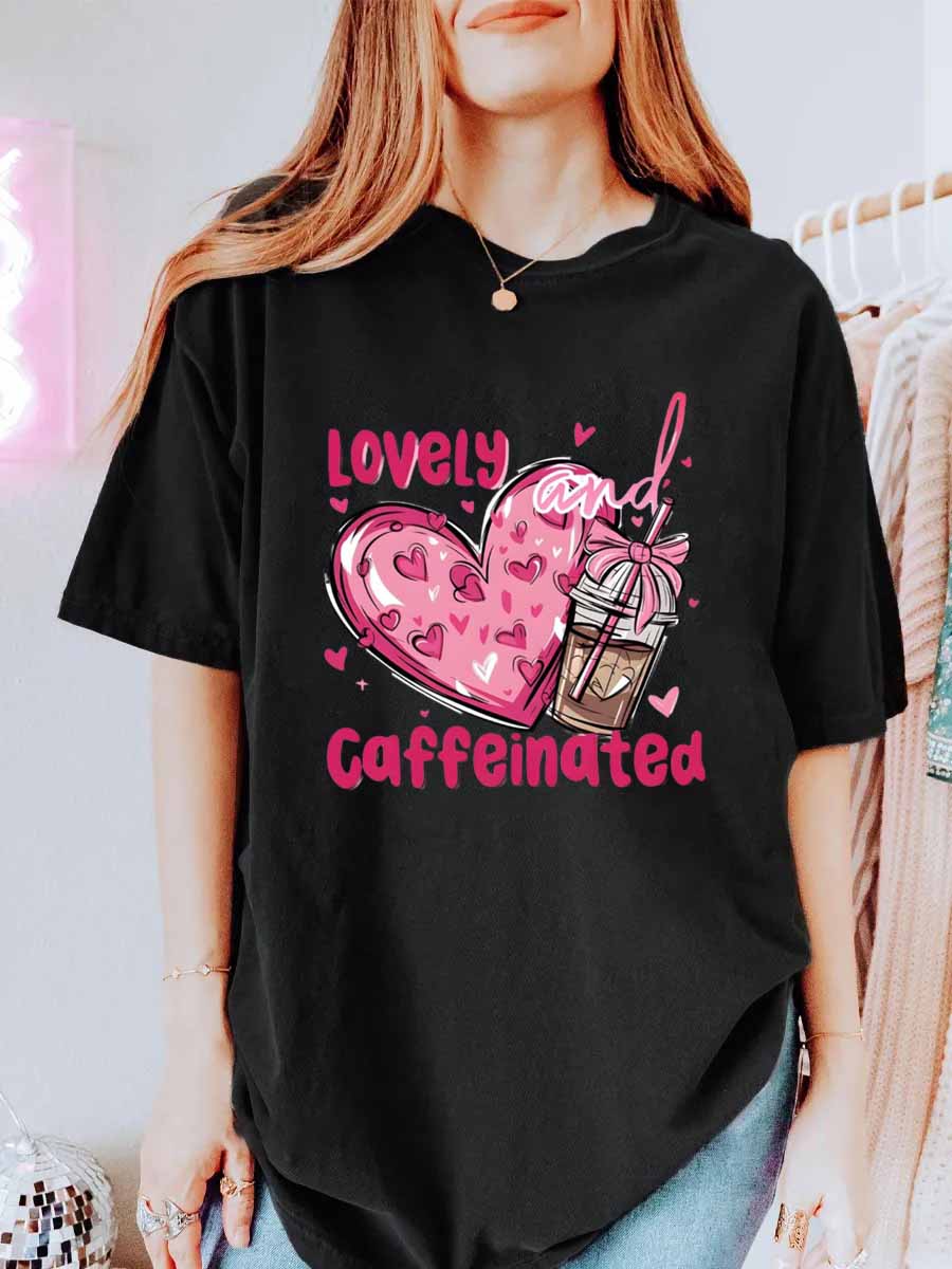 Vintage Lovely And Caffeinated Oversize Graphic Tee