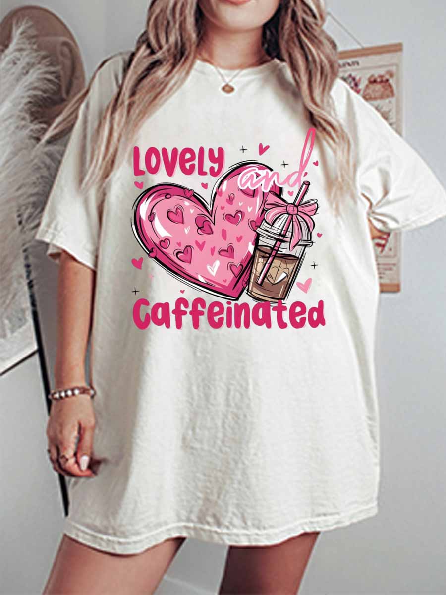 Vintage Lovely And Caffeinated Oversize Graphic Tee