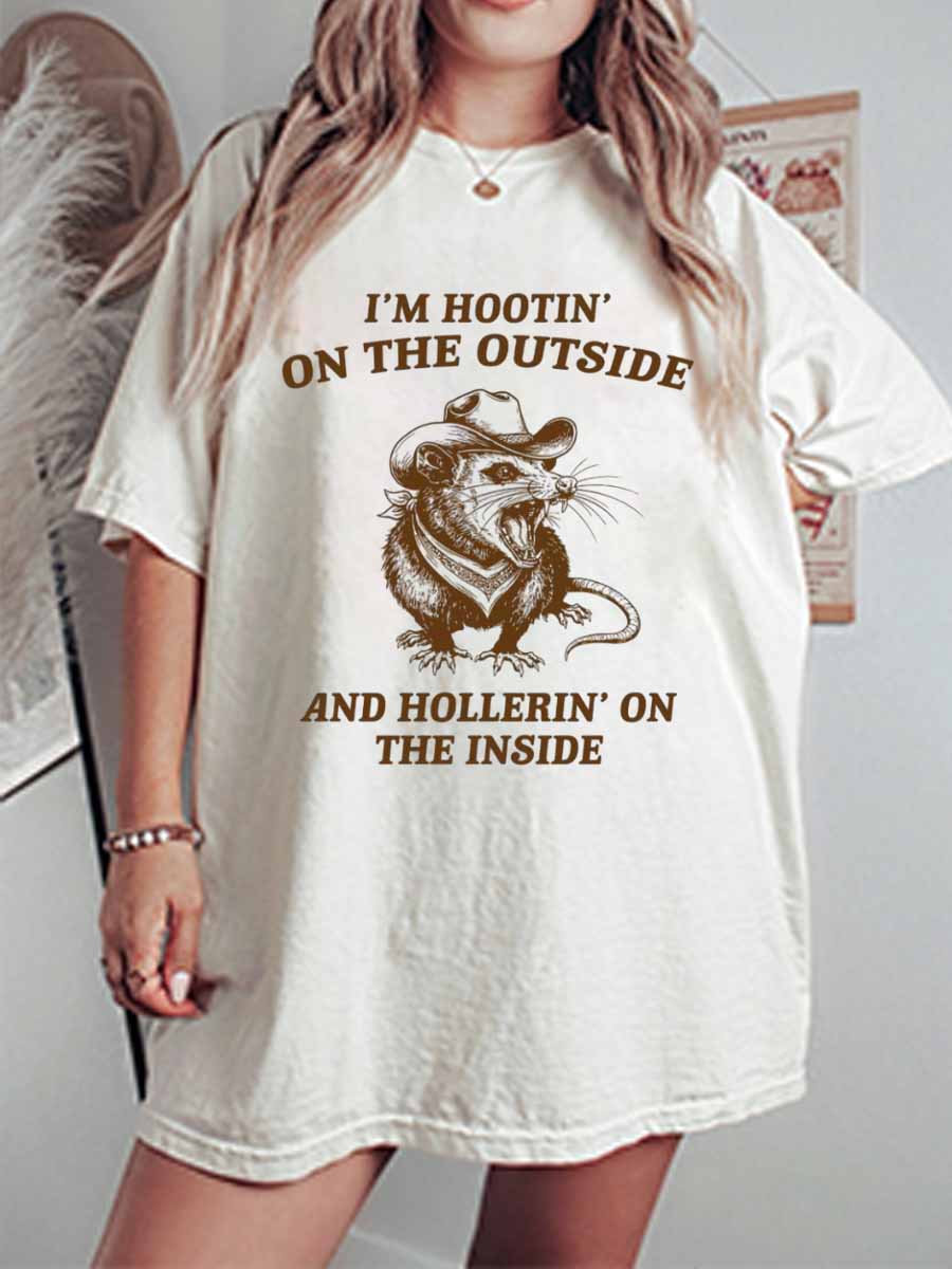 Vintage I’m Hootin’ On The Outside And Hollerin’ On The Inside Oversize Graphic Tee