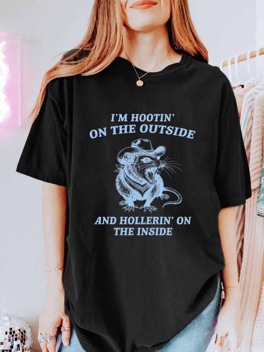 Vintage I’m Hootin’ On The Outside And Hollerin’ On The Inside Oversize Graphic Tee