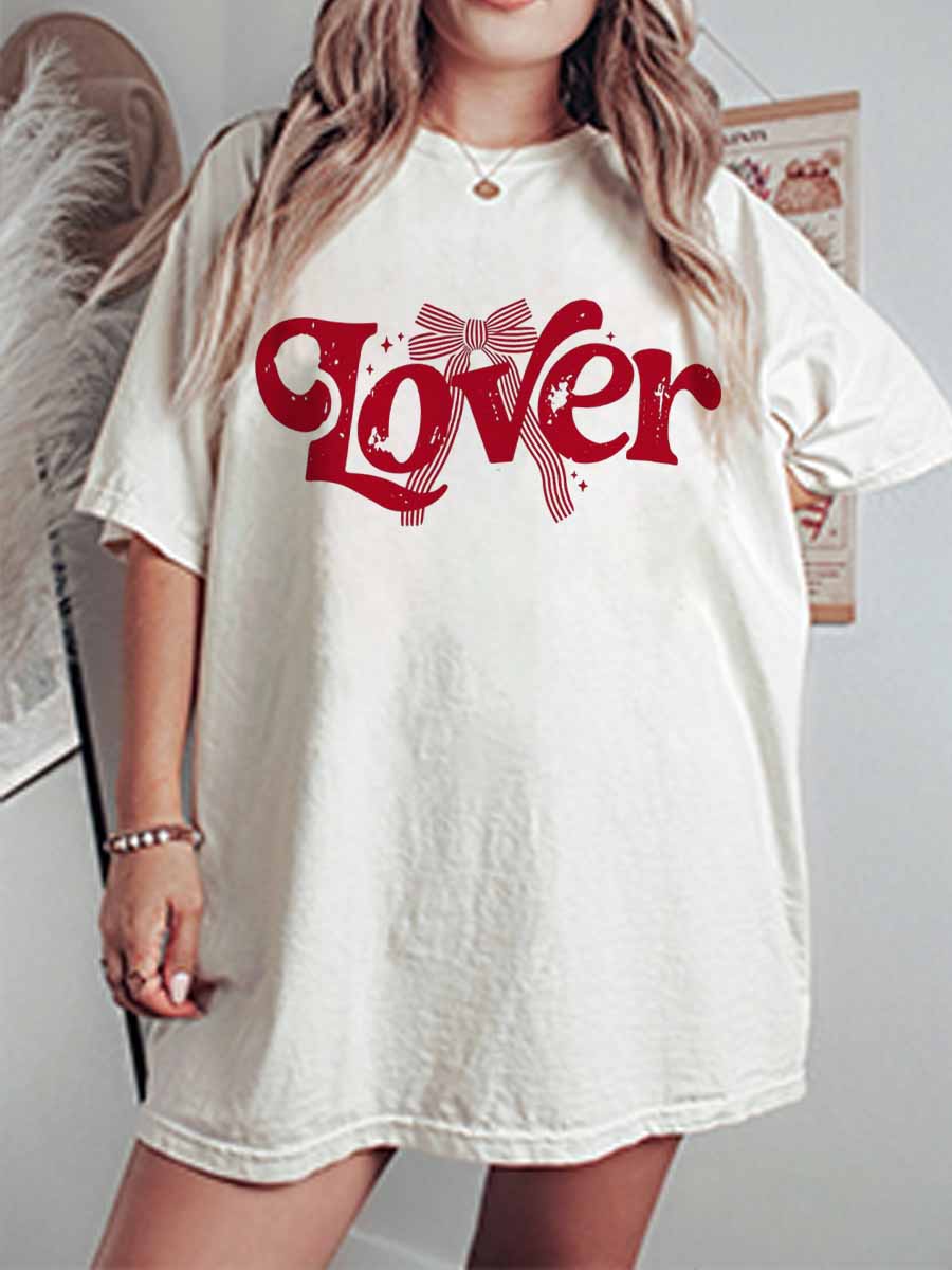 Vintage Lover Valentines Preppy Bow Oversize Graphic Tee