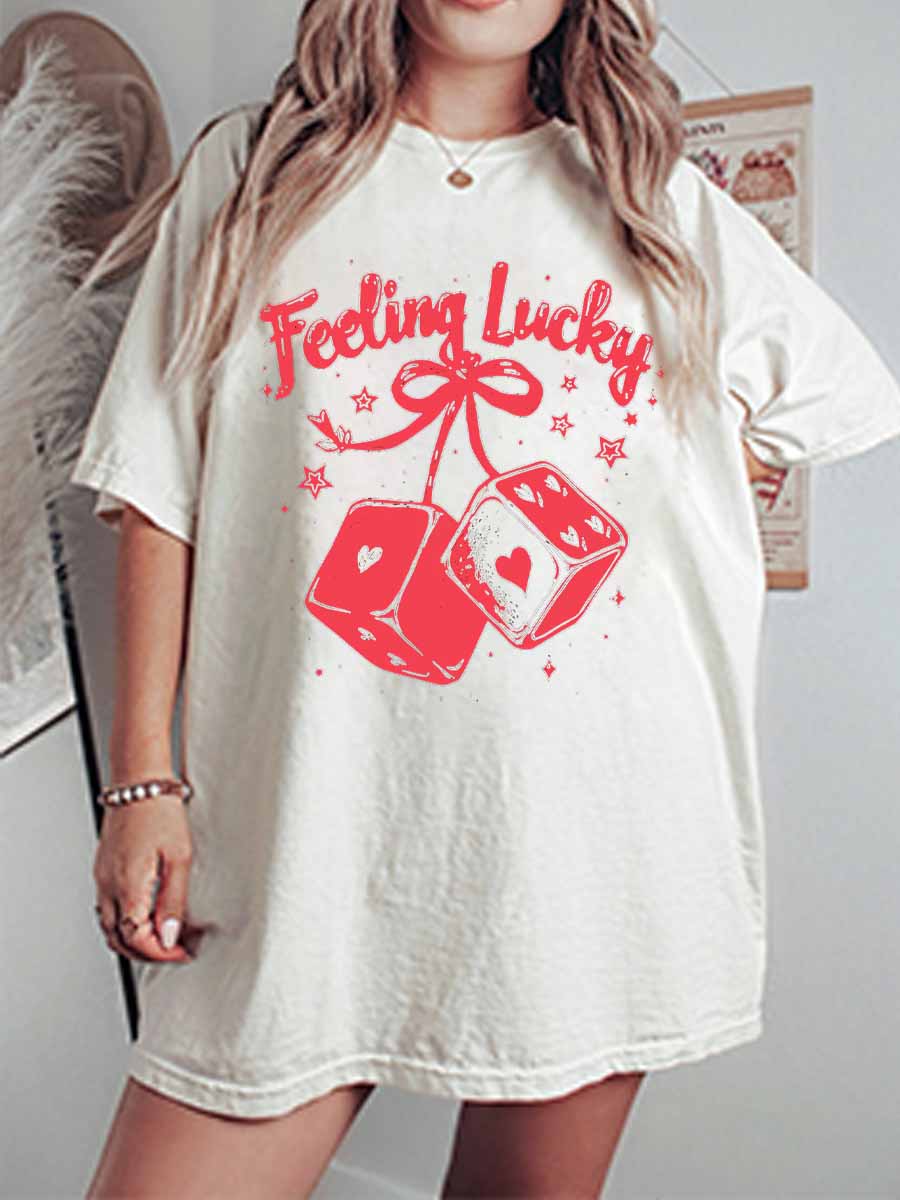 Vintage Feeling Lucky Oversize Graphic Tee