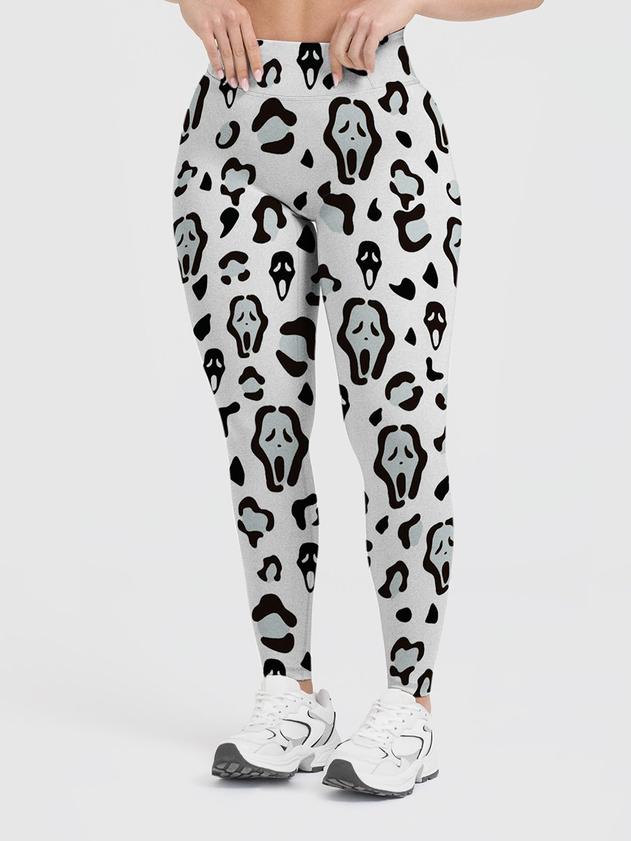 Vintage Leopard Scream Ghostface Mixed Leggings