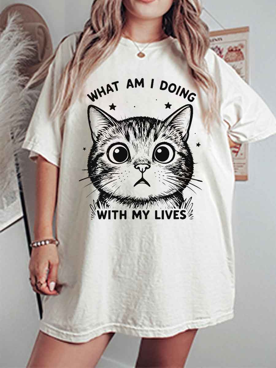 Vintage What Am I Doing With My Lives Oversize Graphic Tee