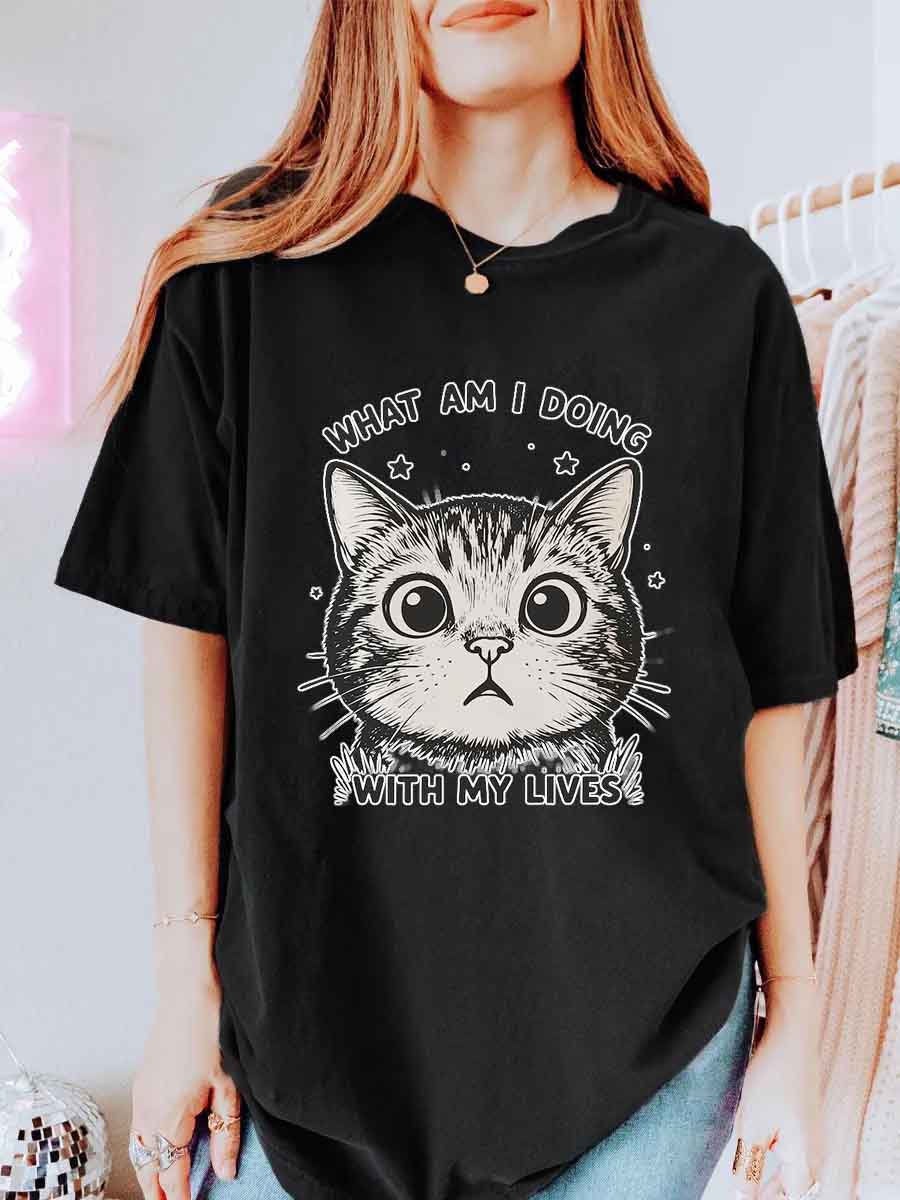 Vintage What Am I Doing With My Lives Oversize Graphic Tee