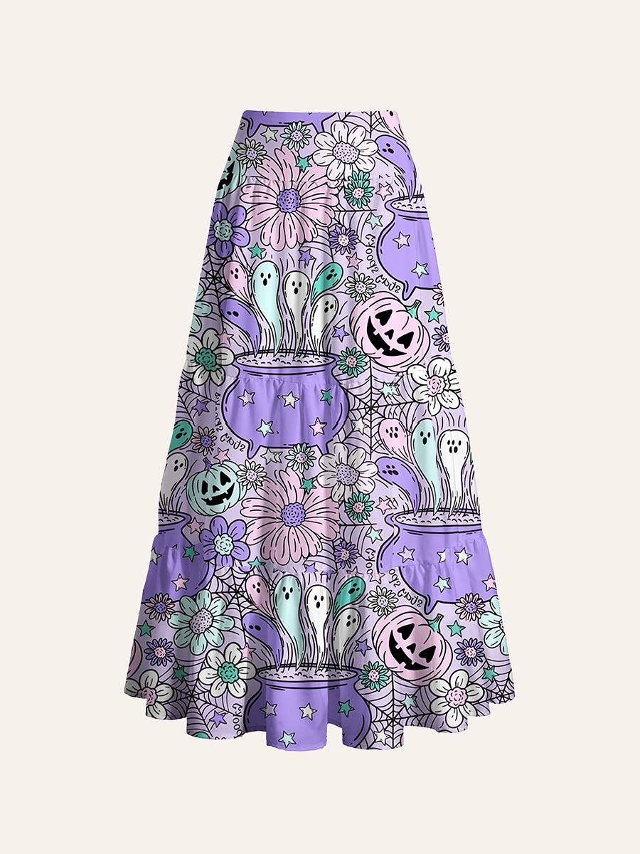 Pastel Witch Cauldron Ghost Halloween Convertible Maxi Skirts