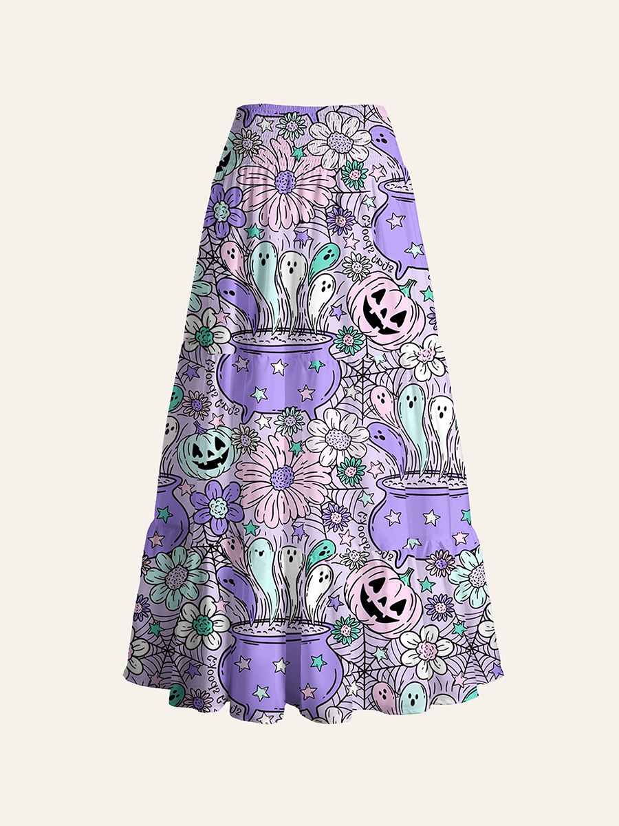 Pastel Witch Cauldron Ghost Halloween Convertible Maxi Skirts