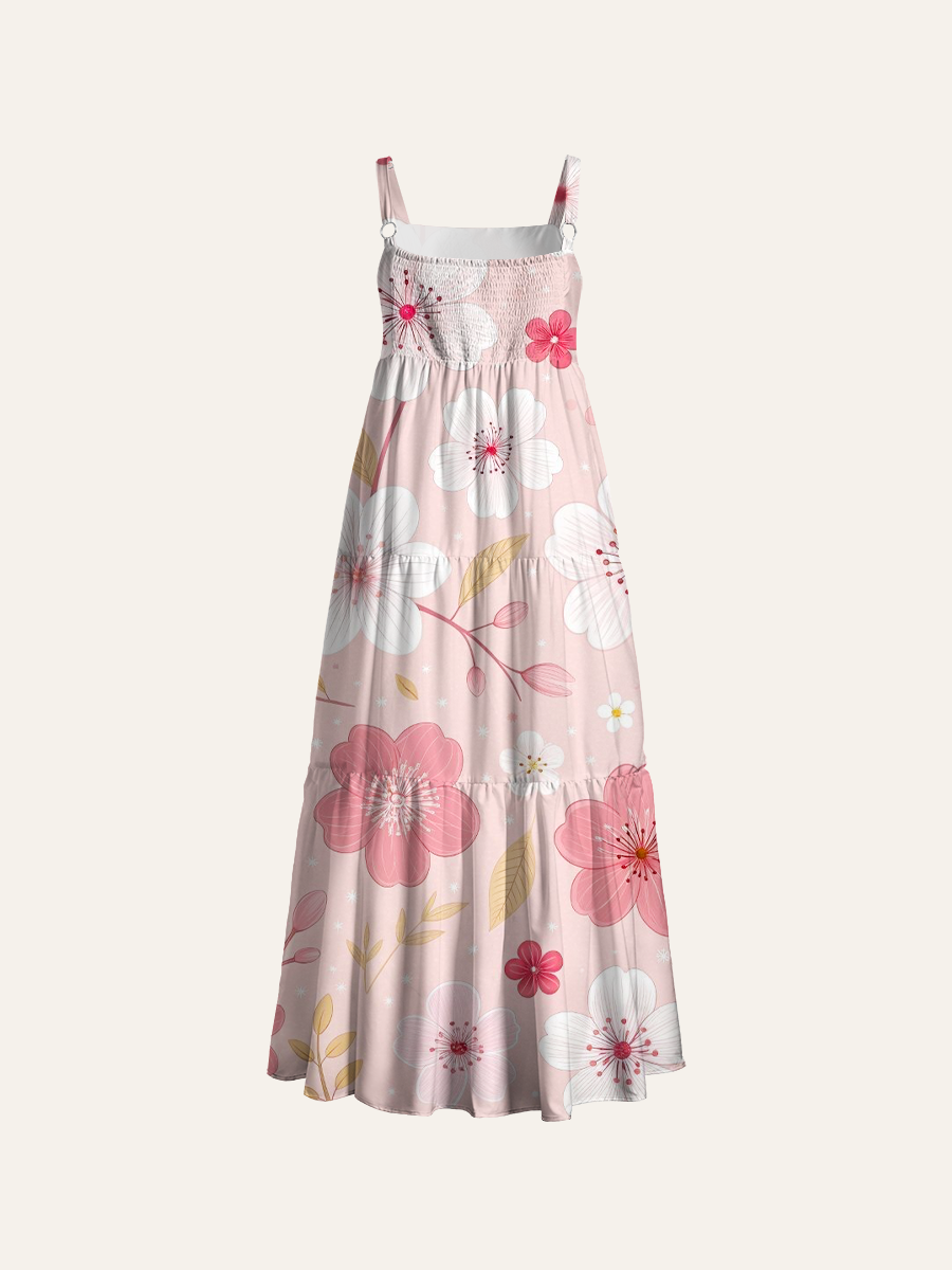 Delicate Spring Blossom Adjustable Wide Straps Maxi Dress