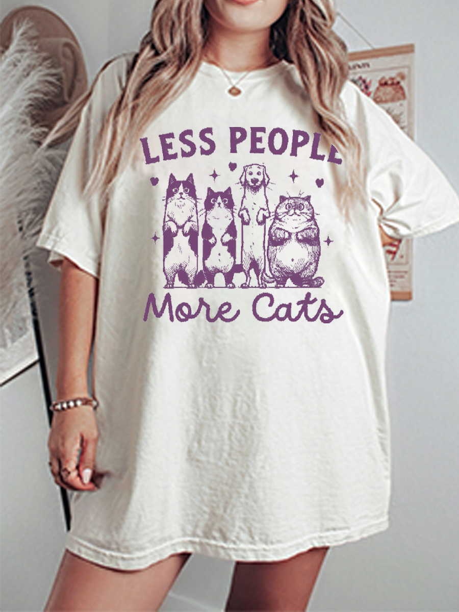 Vintage Less People More Cats Oversize Graphic Tee