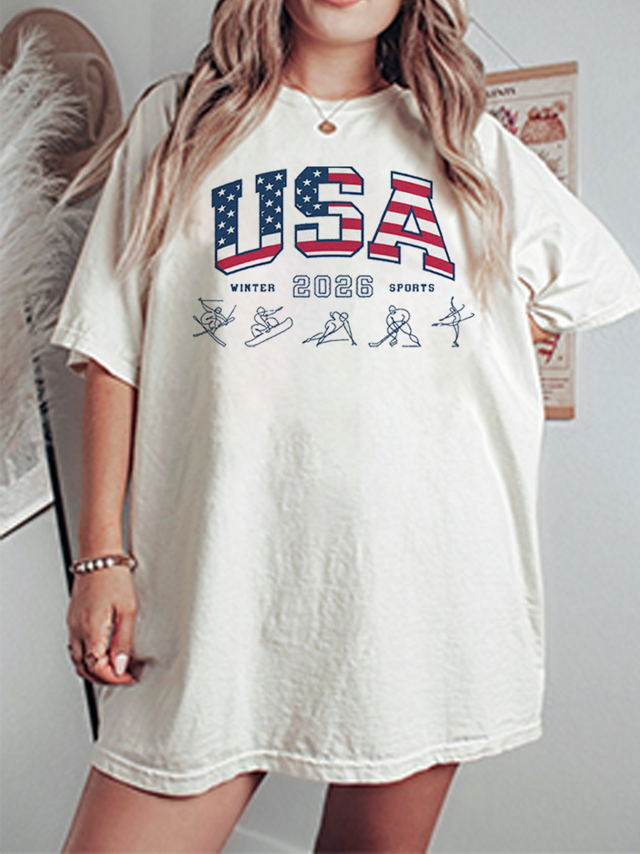 Vintage Winter Sports 2026 Games Oversize Graphic Tee