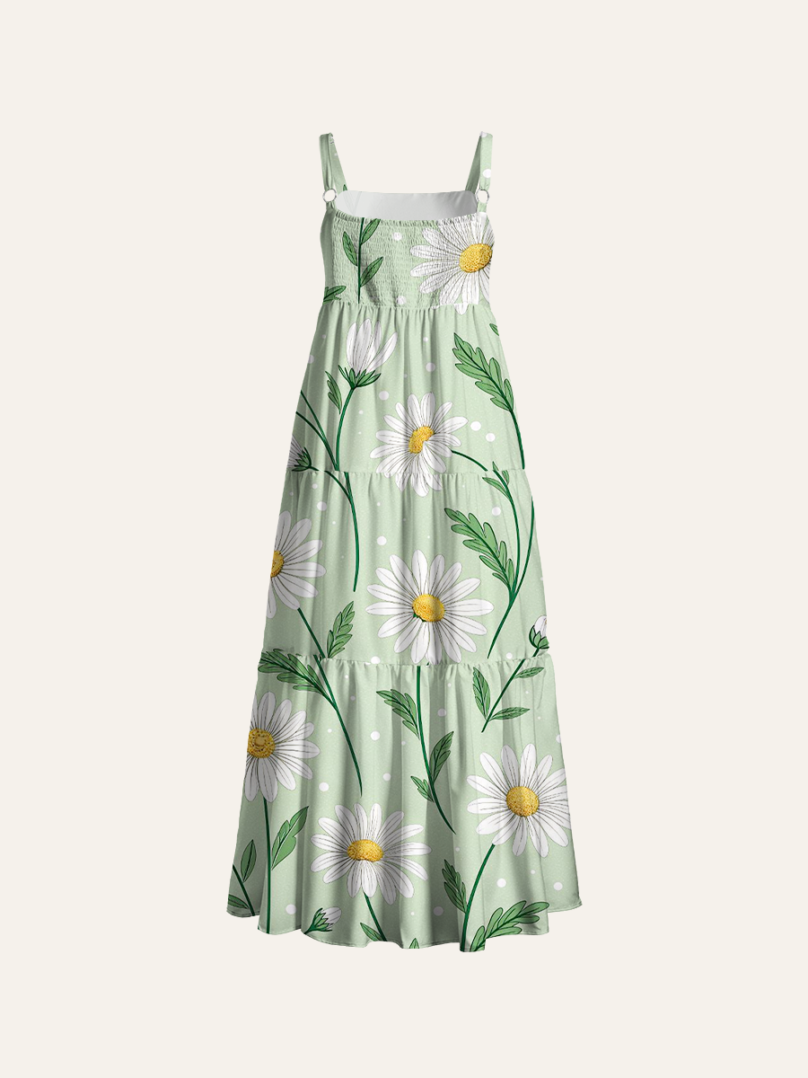 Daisy Floral Adjustable Wide Straps Maxi Dress