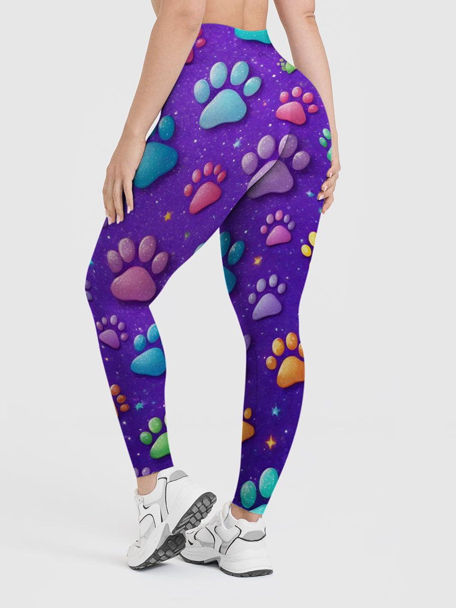 Vintage Glitter Pastel 3D Paw Print Kids Leggings