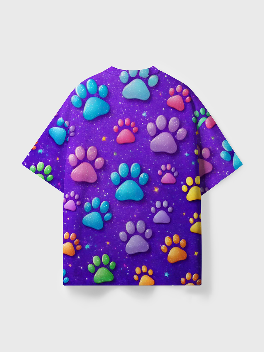 Vintage Glitter Pastel 3D Paw Print Kids All Over Print T-Shirt