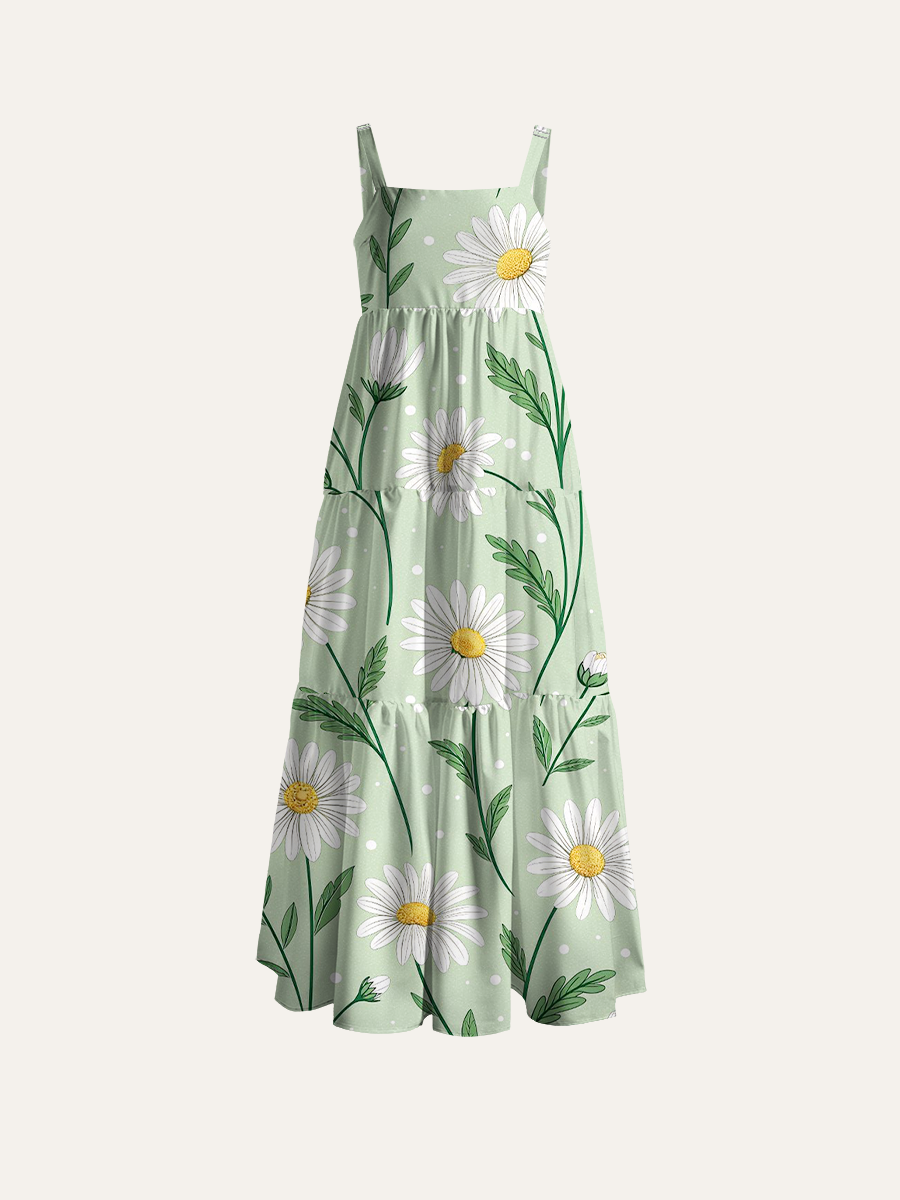 Daisy Floral Adjustable Wide Straps Maxi Dress