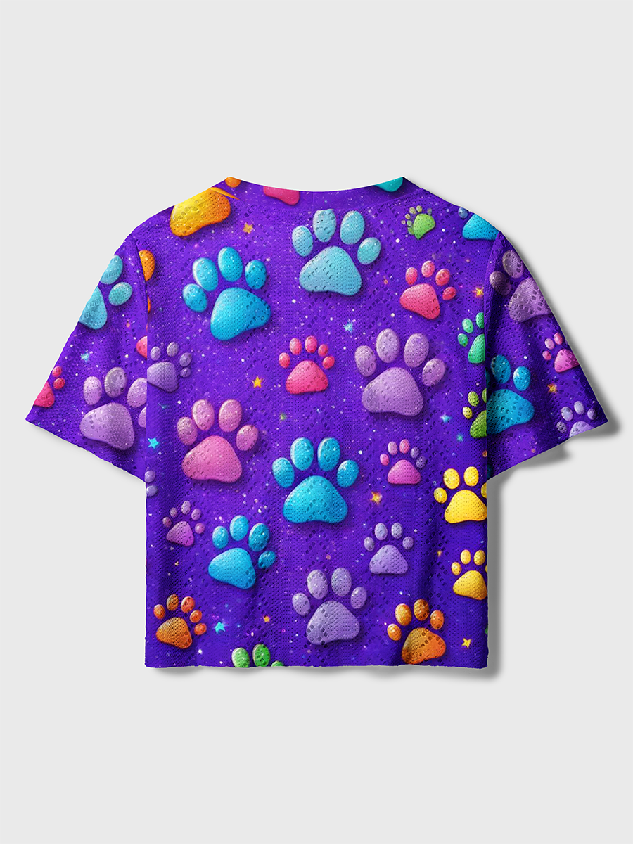 Glitter Pastel 3D Paw Print Kids Crochet Button Down Cardigan