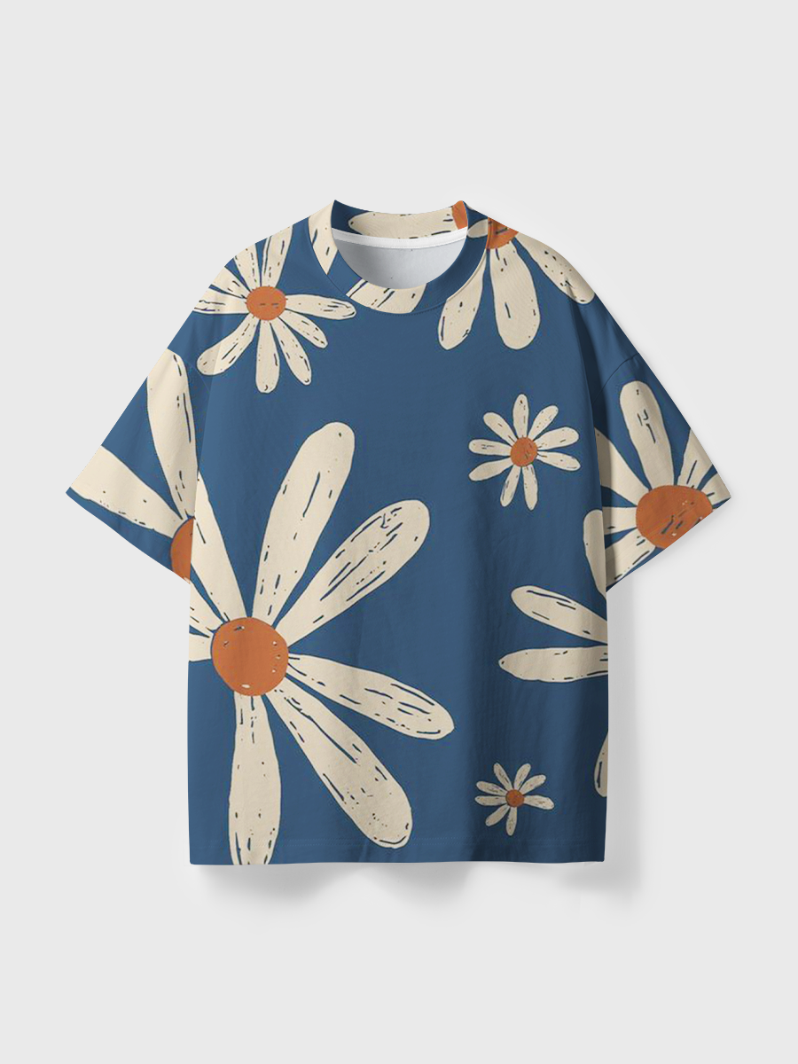 Vintage oho Hand-Drawn Daisy All Over Print T-Shirt