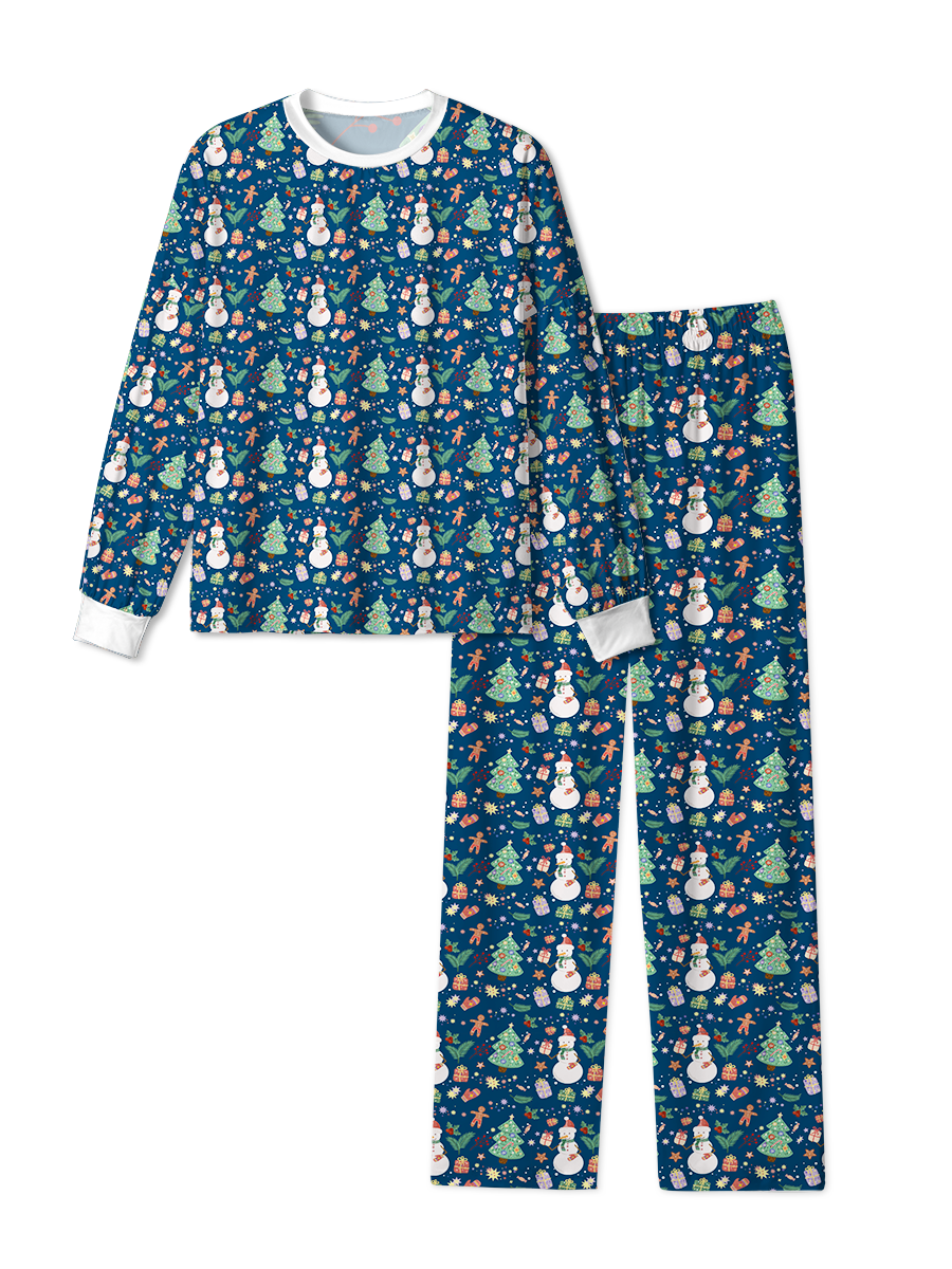 Vintage Navy Snowman Tree Christmas Pajama