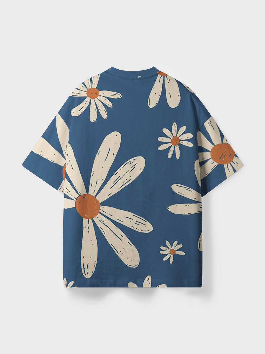 Vintage oho Hand-Drawn Daisy All Over Print T-Shirt