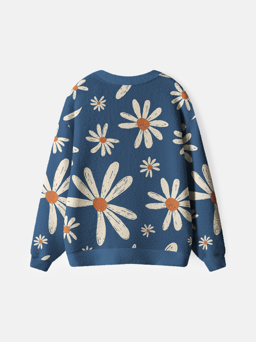 Vintage Boho Hand-Drawn Daisy Cardigan Sweaters