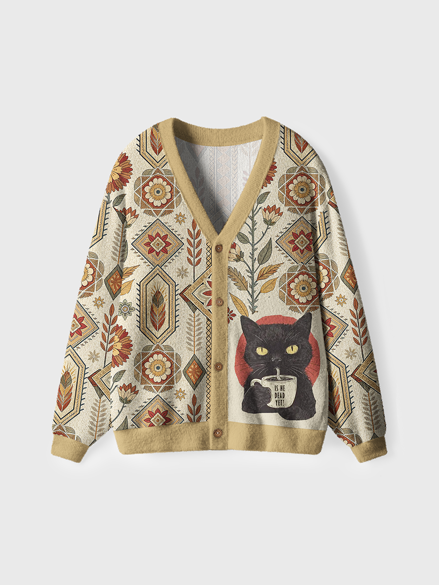 Vintage Subtle Resist Cat Cardigan Sweaters