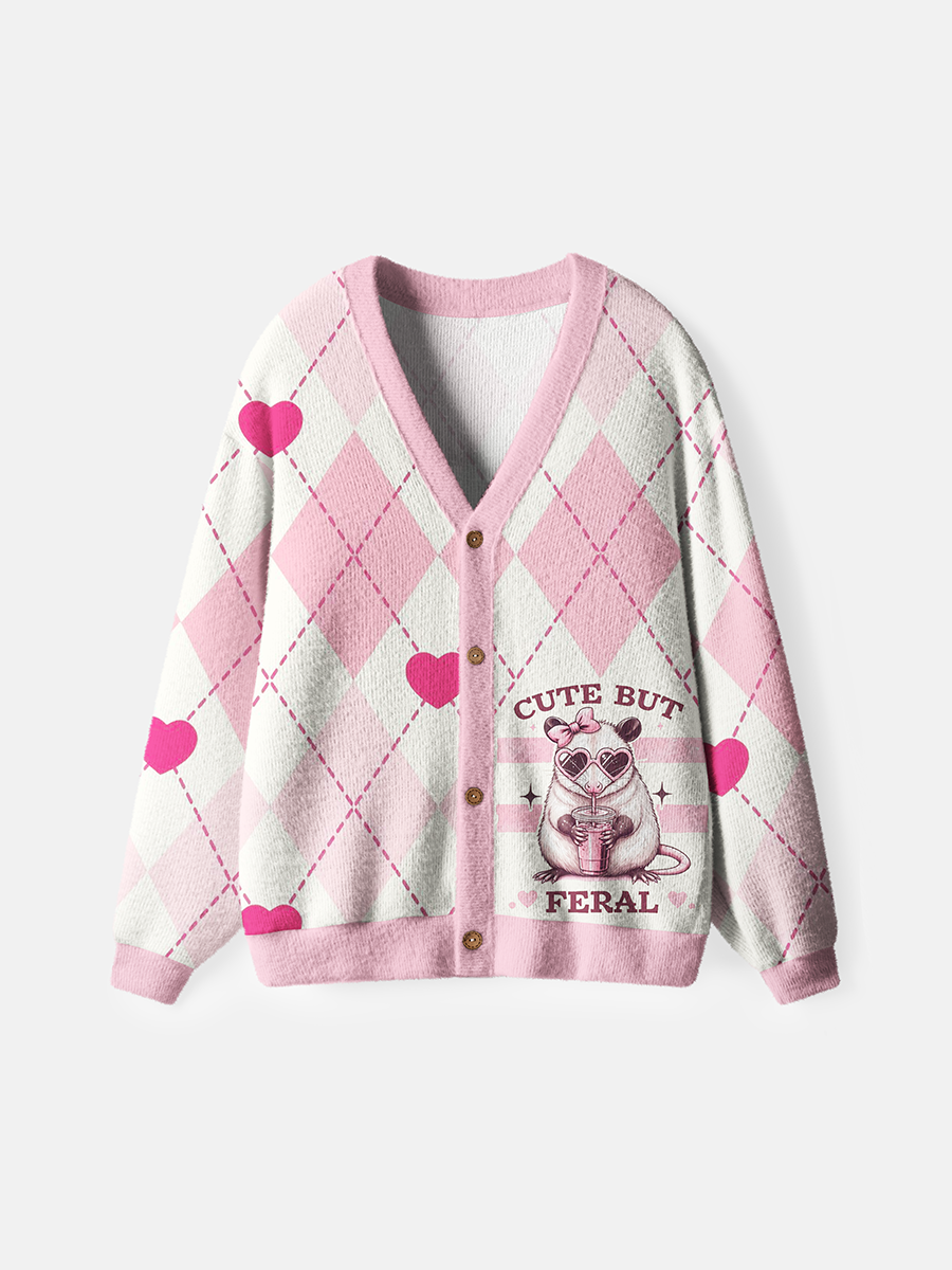 Vintage Cute But Feral Mouse Cardigan Sweaters