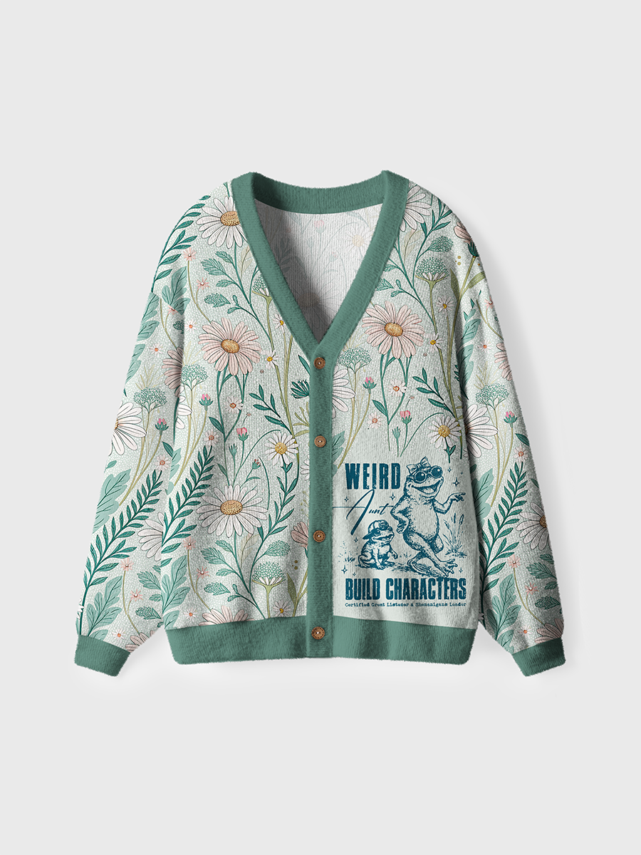 Vintage Weird Aunt Frog Build Characters Cardigan Sweaters