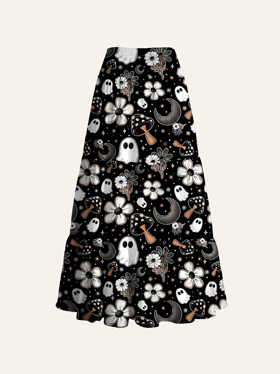 Cute Ghost Floral Mushroom Halloween Convertible Maxi Skirts