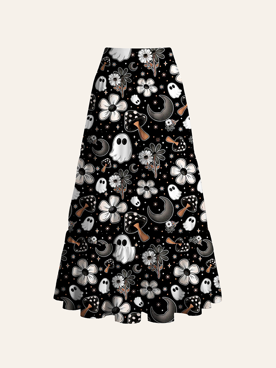 Cute Ghost Floral Mushroom Halloween Convertible Maxi Skirts