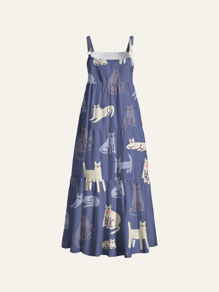 Indigo Cat Slumber Adjustable Wide Straps Maxi Dress
