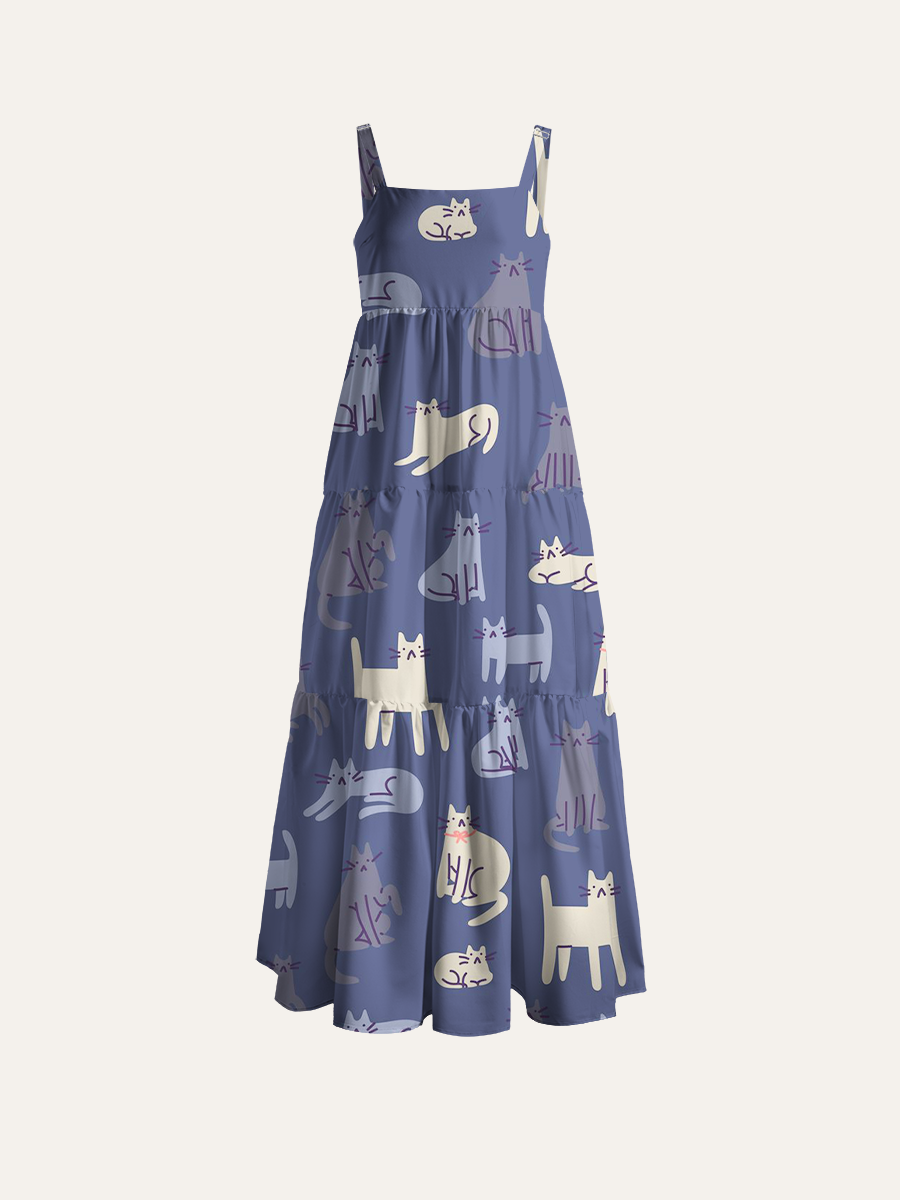Indigo Cat Slumber Adjustable Wide Straps Maxi Dress