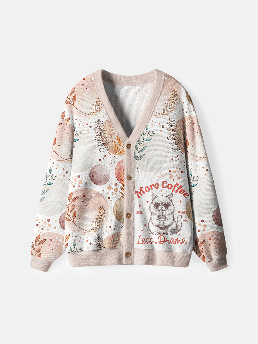 Vintage More Coffee Less Drama / Love 1984 Cardigan Sweaters