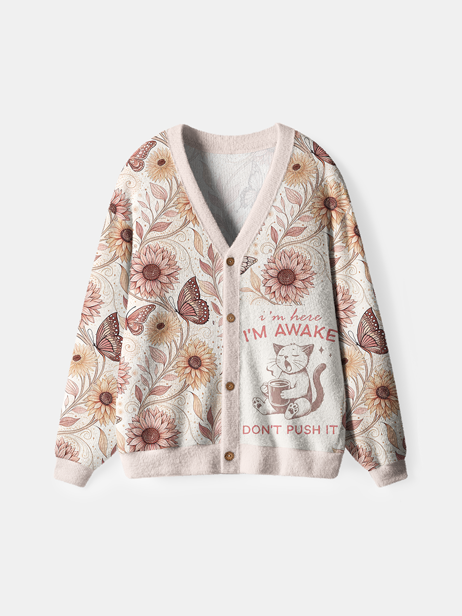 Vintage I'M Here / I'M Awake / Don'T Push It Cardigan Sweaters