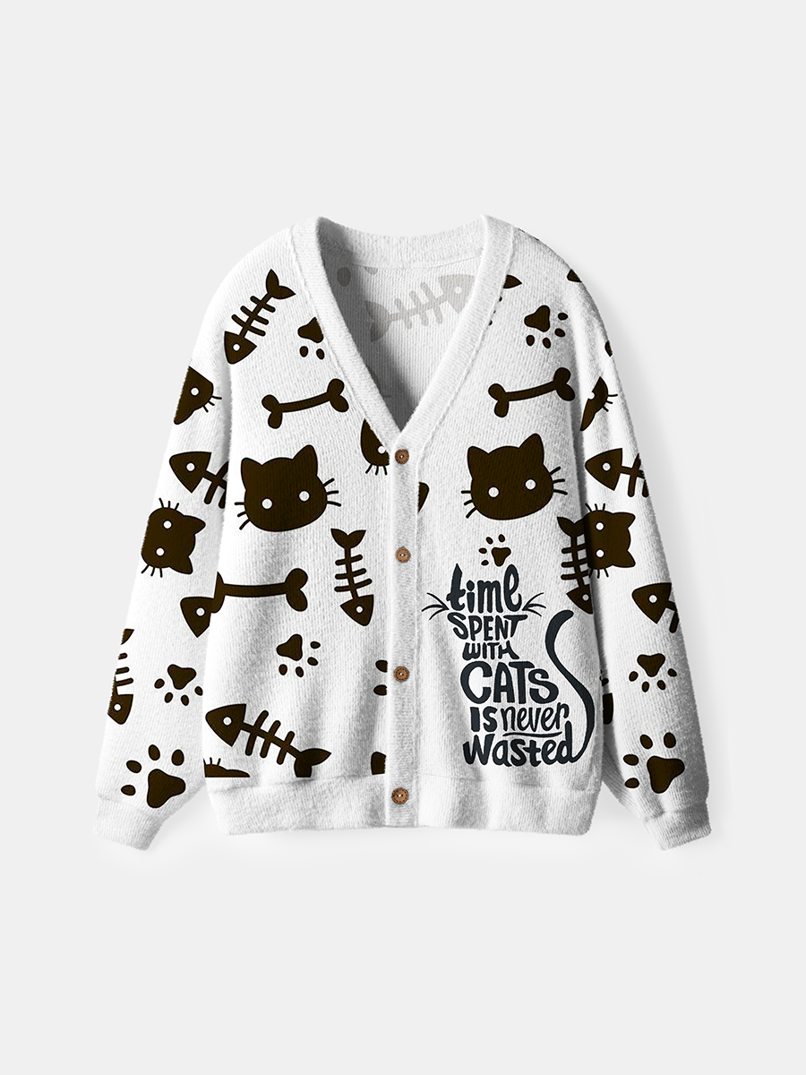 Vintage Time Spent With Cats Is Never Wasted Cardigan Sweaters
