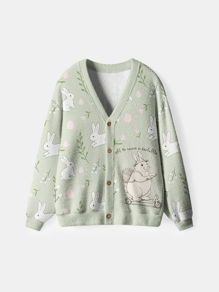 Vintage Funny Easter Bunny Off To Cause A Kerfuffle Cardigan Sweaters