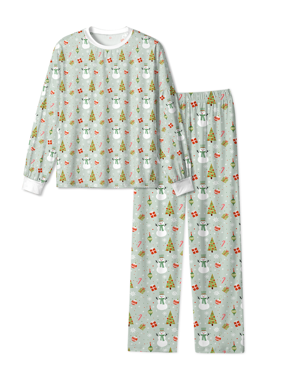 Vintage Green Tree Gift Snowman Christmas Pajama