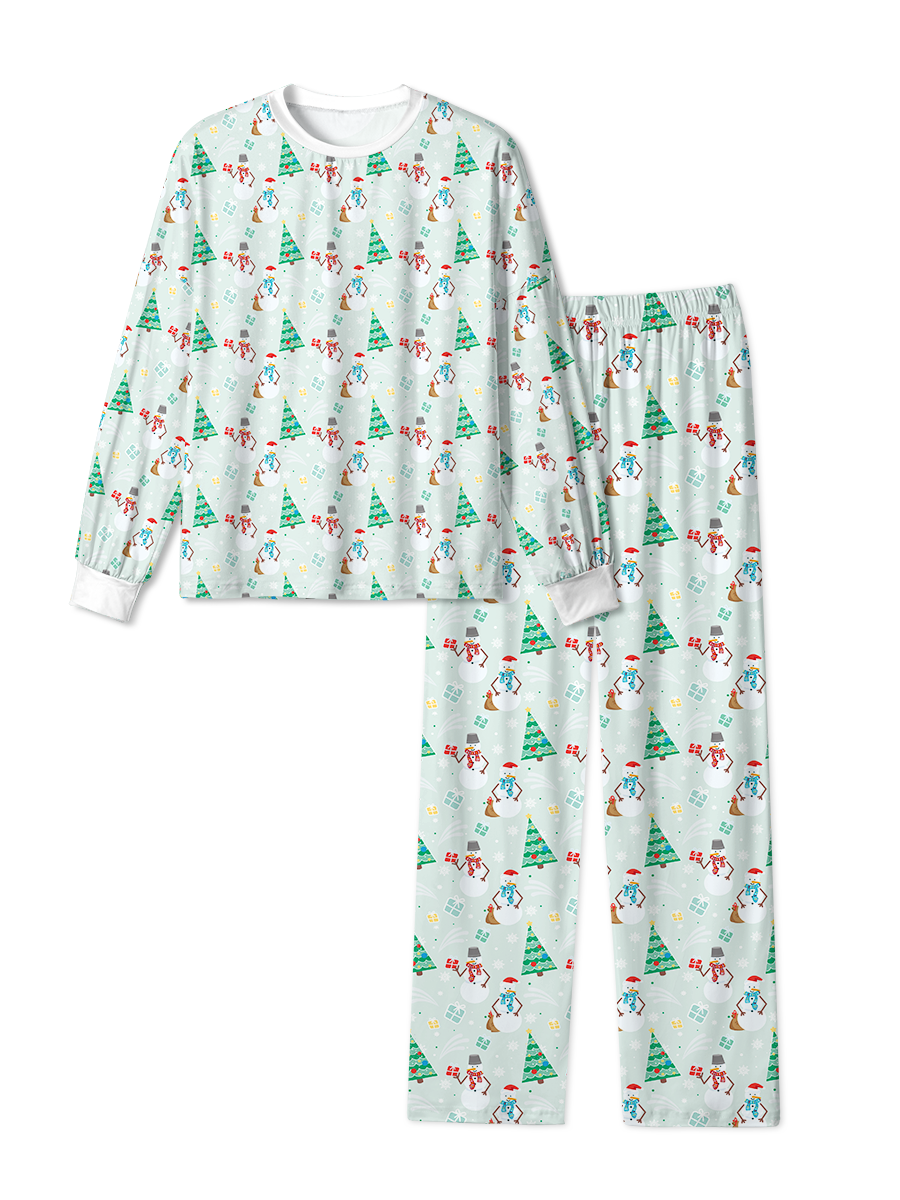 Vintage Light Green Snowman Tree Christmas Pajama