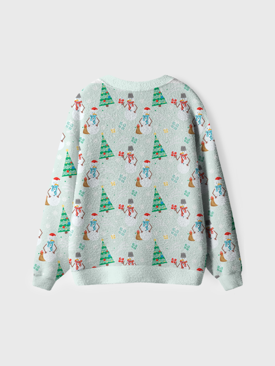 Vintage Light Green Snowman Tree Christmas Ugly Cardigan Sweaters