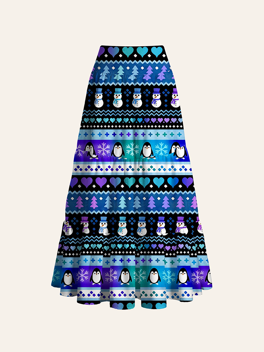 Dreamy Winter Night Snowy Mountain and Christmas Tree Landscape Convertible Maxi Skirts