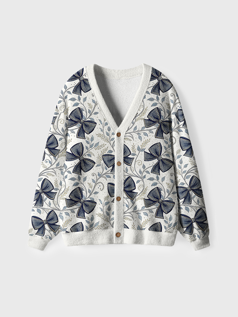 Vintage Dark Bow Leaf Pop Cute Cardigan Sweaters
