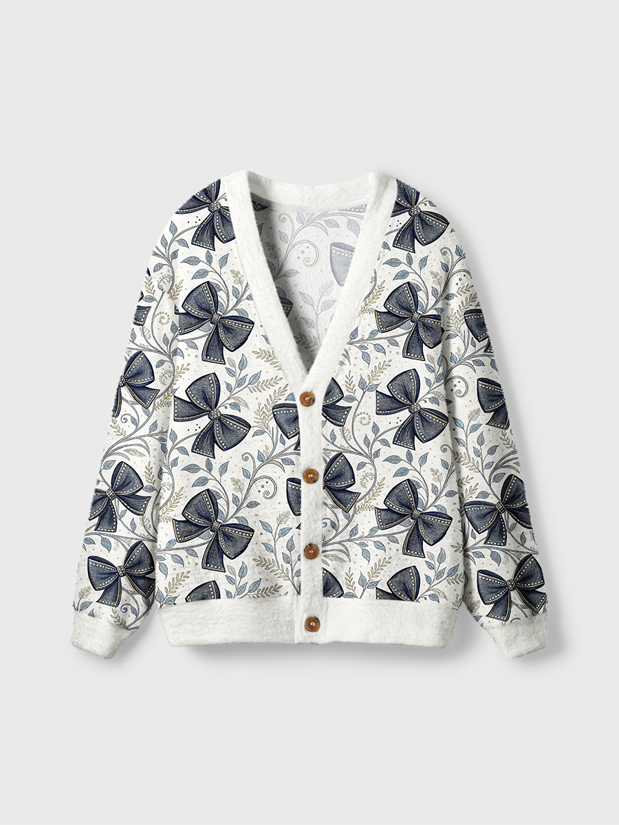 Vintage Dark Bow Leaf Pop Cute Cardigan Sweaters