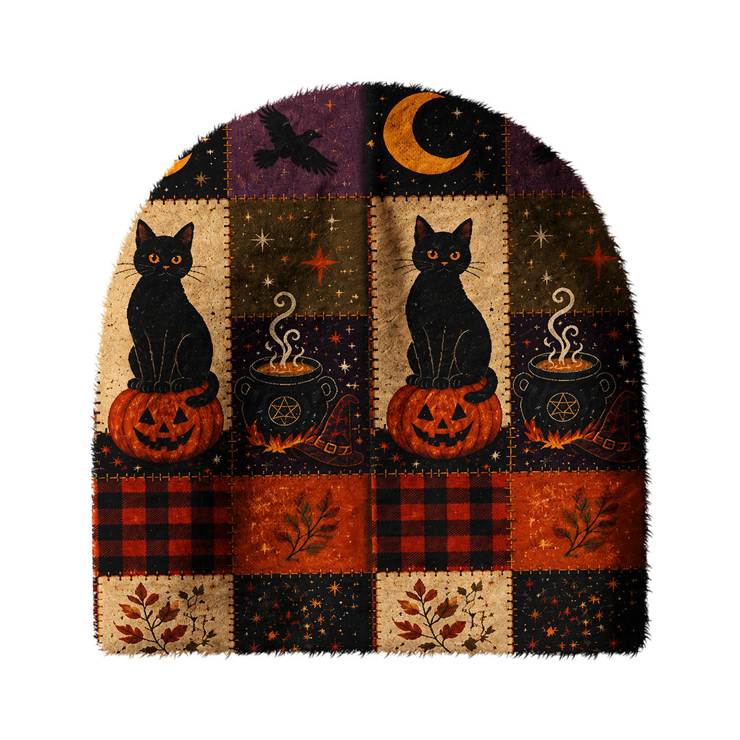 Halloween Patchwork Cozy Fuzzy Beanie