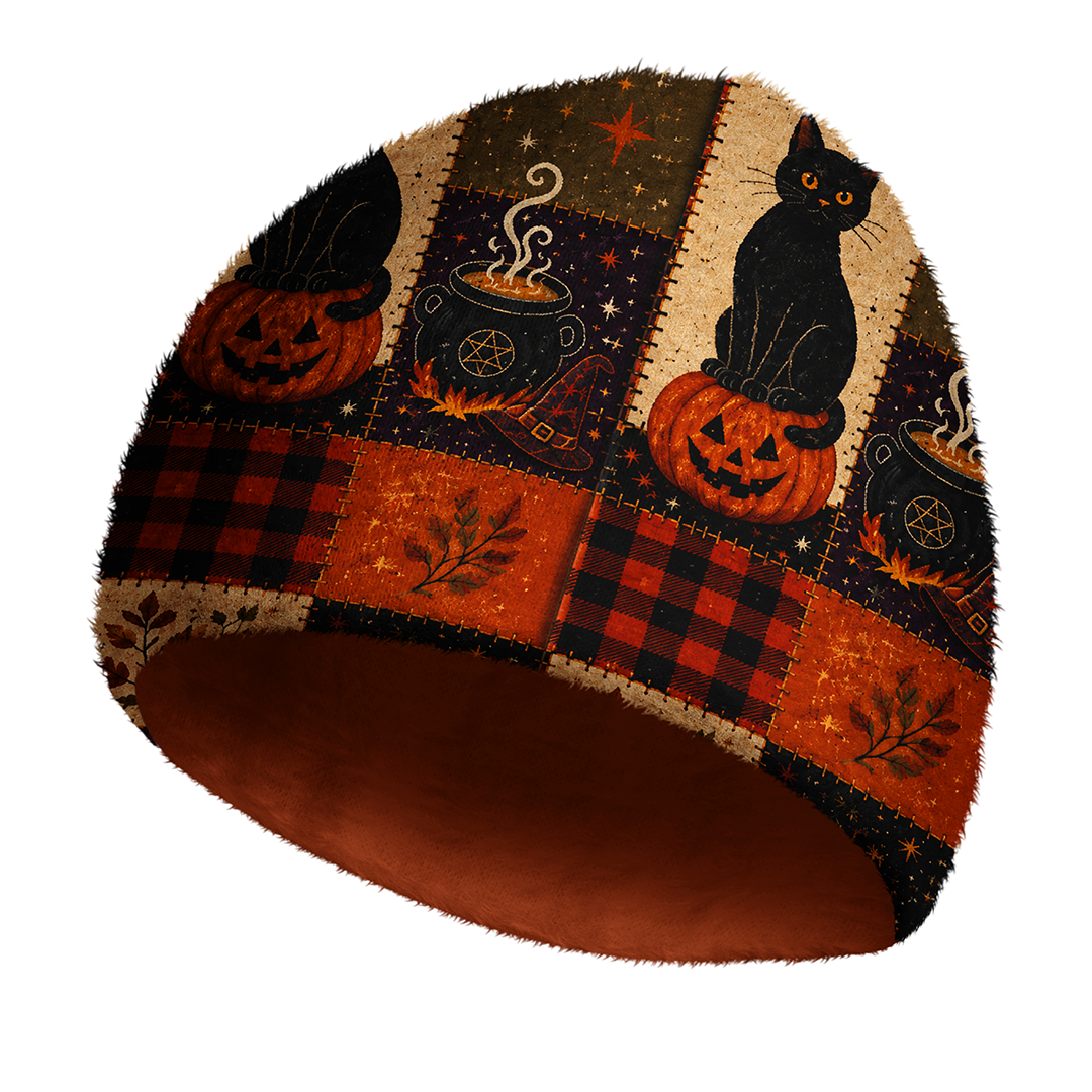 Halloween Patchwork Cozy Fuzzy Beanie