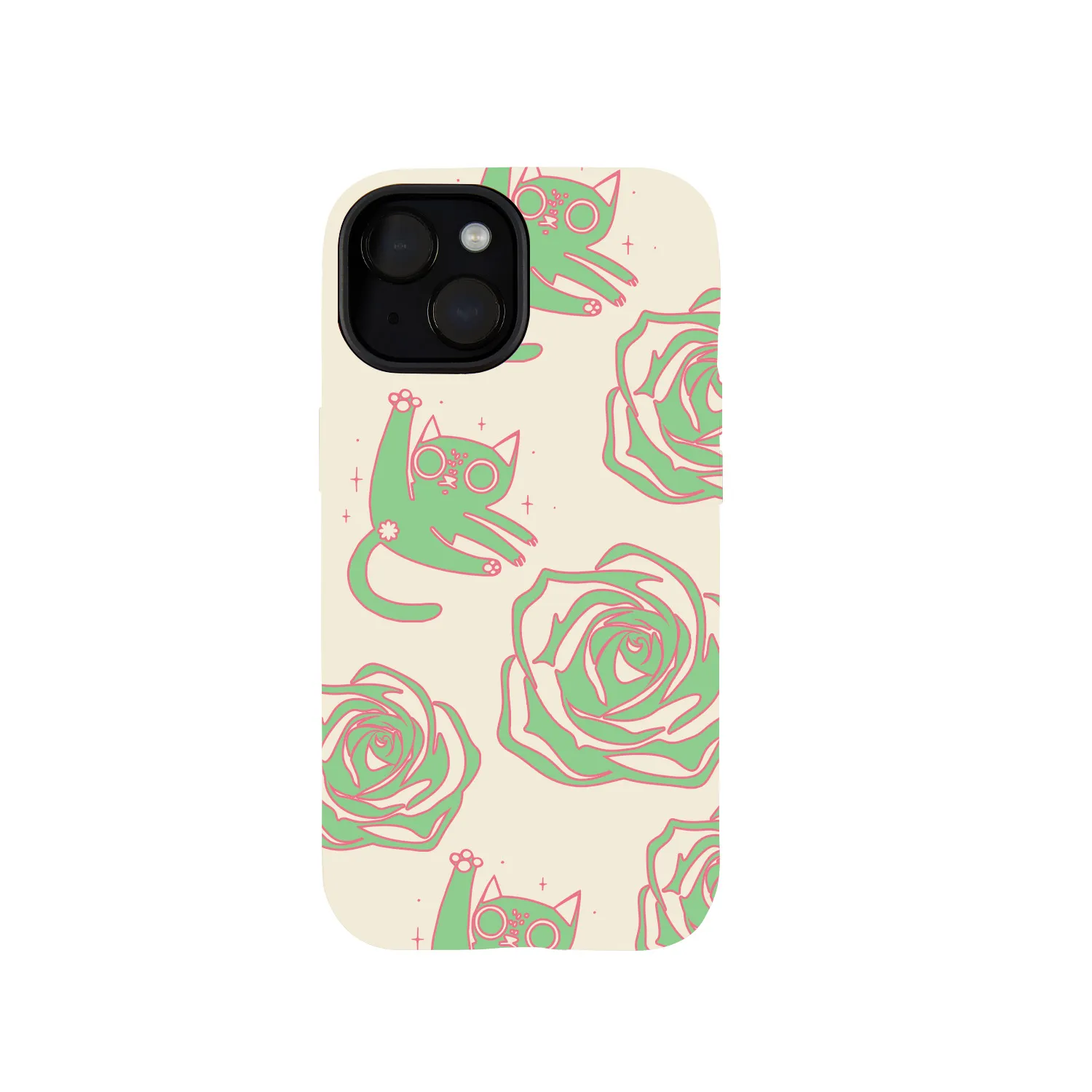 Cartoon Cat And Rose Print Phone Case
