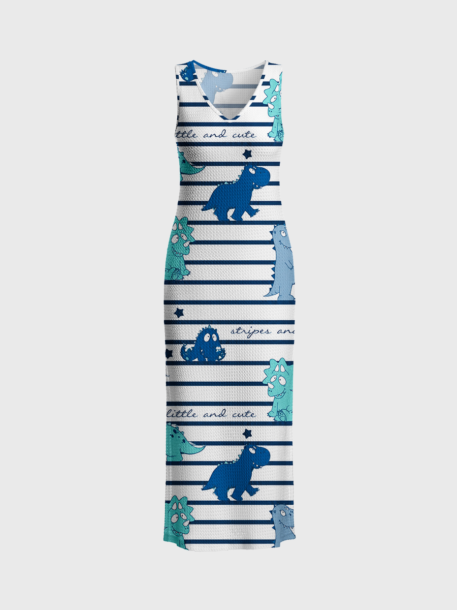 Navy Horizontal Stripe Open Stitch Midi Dress